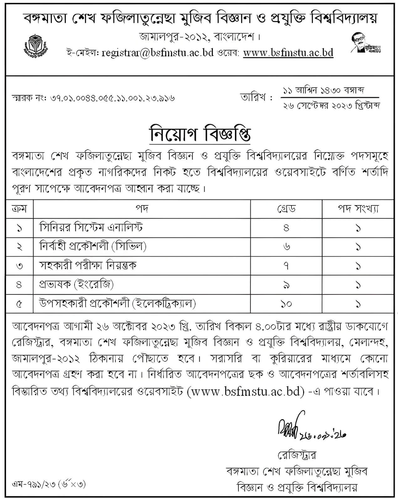 বঙ্গমাতা শেখ ফজিলাতুন্নেছা মুজিব বিজ্ঞান ও প্রযুক্তি বিশ্ববিদ্যালয় নিয়োগ বিজ্ঞপ্তি ২০২৩ 1